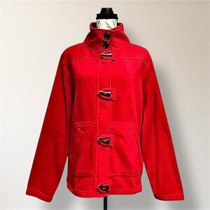 Dressbarn L Red Fleece Toggle Button Jacket Mock Neck Pockets Cozy Outerwear‎